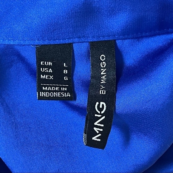 Mng by Mango Blue Satin Long Sleeve Blouse - Picture 2 of 6